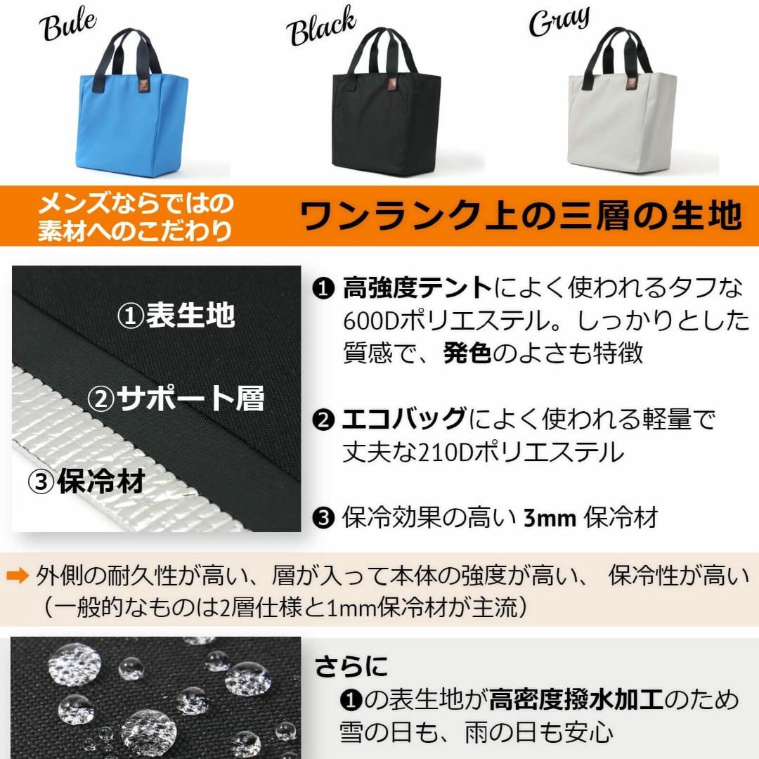 【色: 3.グレー】Lunchichi ランチバッグ 保冷バッグ お弁当 エコバ インテリア/住まい/日用品のキッチン/食器(弁当用品)の商品写真