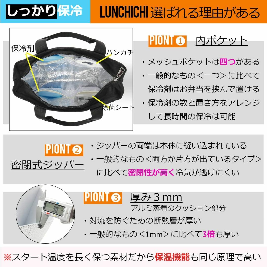 【色: 3.グレー】Lunchichi ランチバッグ 保冷バッグ お弁当 エコバ インテリア/住まい/日用品のキッチン/食器(弁当用品)の商品写真