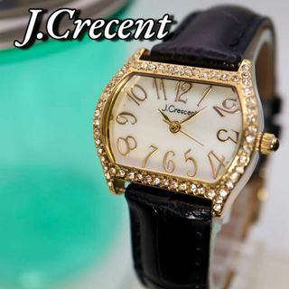 極美品 J.Crescent ダイヤベゼル ホワイトシェル レディース時計755(腕時計)