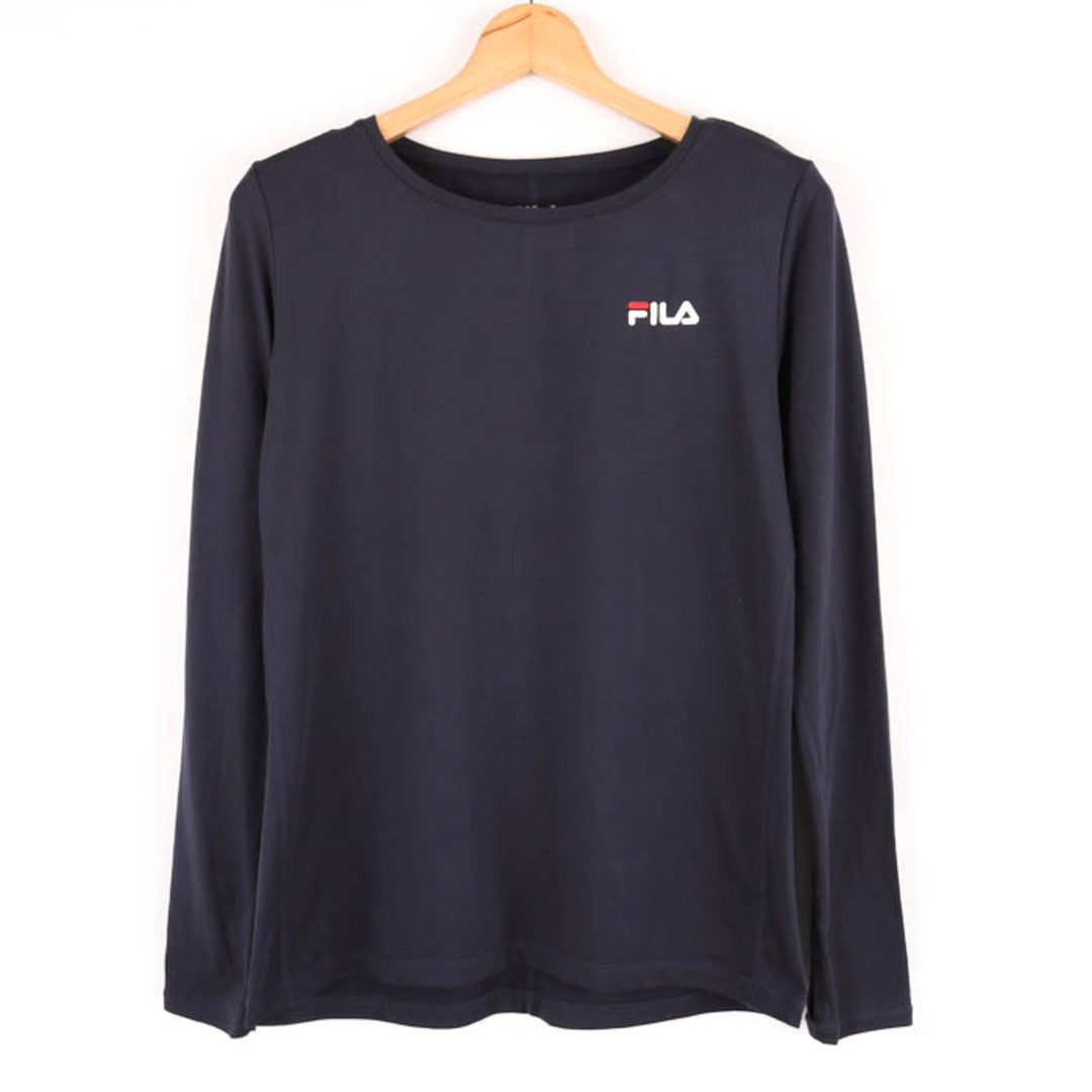 FILA(フィラ)のフィラ 長袖Tシャツ ワンポイントロゴ ストレッチ スポーツウエア レディース Mサイズ ネイビー FILA レディースのトップス(Tシャツ(長袖/七分))の商品写真