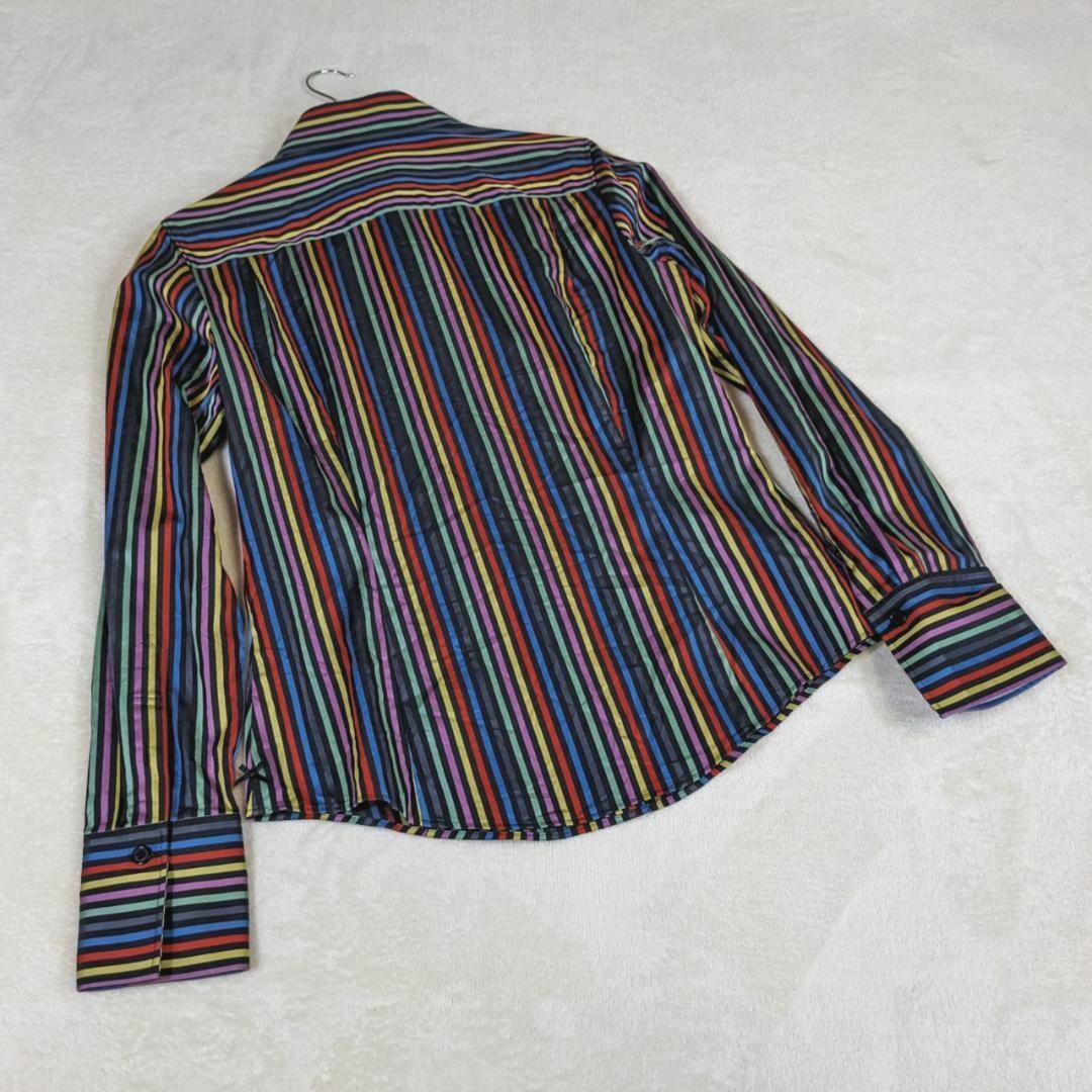 Paul Smith(ポールスミス)の【ポールスミス】シャツ　長袖　42　XL　綿　ストライプ　マルチカラー　黒 レディースのトップス(シャツ/ブラウス(長袖/七分))の商品写真