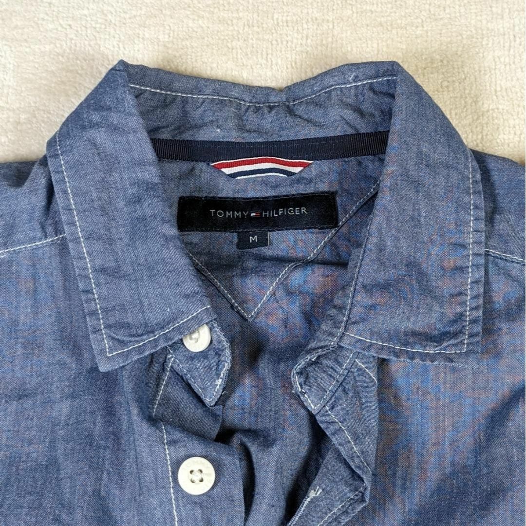 TOMMY HILFIGER(トミーヒルフィガー)の【トミーヒルフィガー】シャツ　M　綿　麻　リネン　インディゴ　七分袖 メンズのトップス(Tシャツ/カットソー(七分/長袖))の商品写真