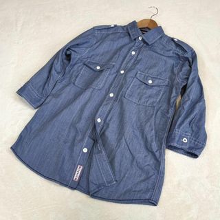 トミーヒルフィガー(TOMMY HILFIGER)の【トミーヒルフィガー】シャツ　M　綿　麻　リネン　インディゴ　七分袖(Tシャツ/カットソー(七分/長袖))