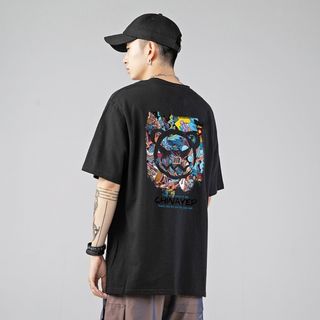 【残りわずか】 メンズ Tシャツ 黒 半袖 プルオーバー 大きめ バックプリント(Tシャツ/カットソー(半袖/袖なし))