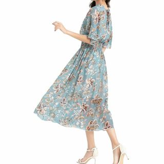 [スリーピングシープ] ふんわり シフォンの 花柄 半袖 Vネック リゾート ロ(その他)