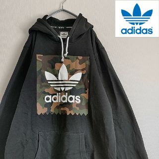 アディダス(adidas)のアディダス　スウェット　プルオーバー　パーカー　黒　古着　長袖(パーカー)