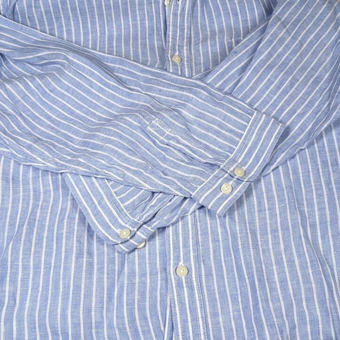 Eddie Bauer(エディーバウアー)の【エディーバウアー】長袖シャツ　リネン　麻100％　青　ストライプ　XL相当 メンズのトップス(Tシャツ/カットソー(七分/長袖))の商品写真