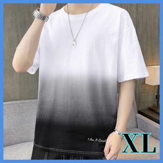 グラデーション Tシャツ XL メンズ トップス 黒 白 通気性 インナー(Tシャツ/カットソー(半袖/袖なし))