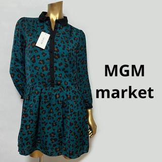 【3393】MGM market ヒョウ柄 フレア ワンピース M(ひざ丈ワンピース)