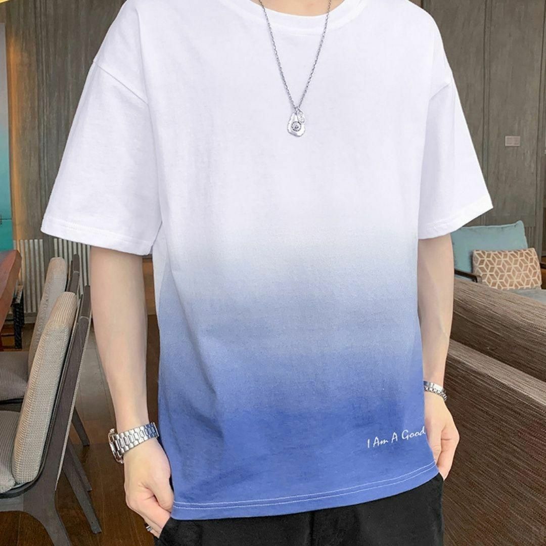 グラデーション Tシャツ XL メンズ トップス 青 白 通気性 インナー メンズのトップス(Tシャツ/カットソー(半袖/袖なし))の商品写真