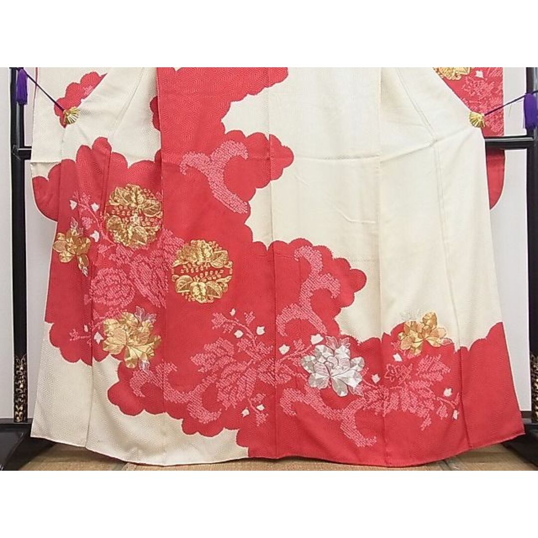 平和屋1■豪華振袖　駒刺繍　絞り　雲取り花文　逸品　CAAC8506ut レディースの水着/浴衣(振袖)の商品写真