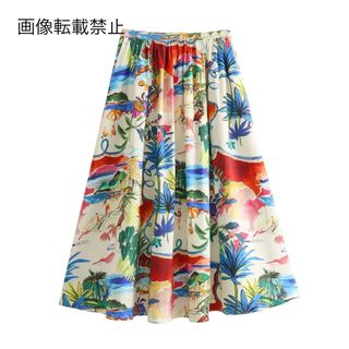 👛4月新作🧸14210◆vintage レトロ 柄 フレアスカート(ひざ丈スカート)