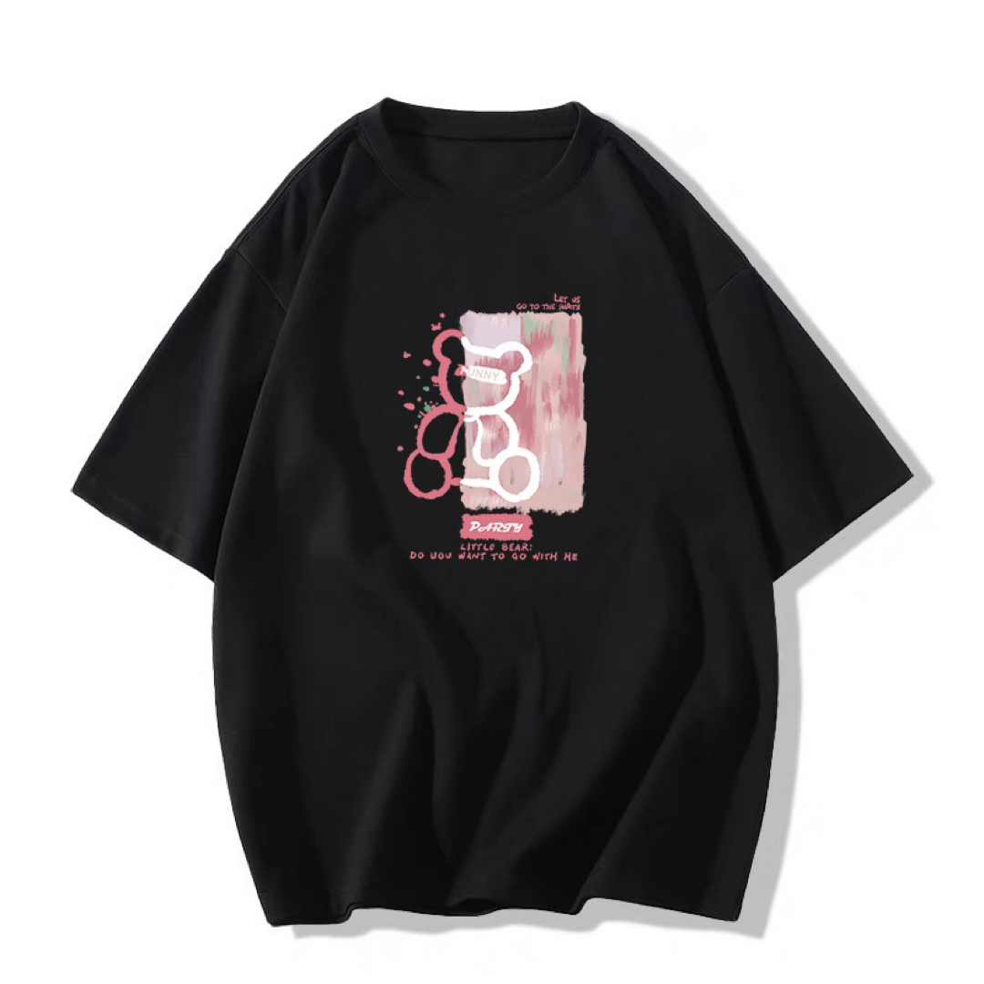 ピンク くま ベア  Tシャツ ゴスロリ 地雷系 原宿 ブラック 可愛い 新品 レディースのトップス(Tシャツ(半袖/袖なし))の商品写真