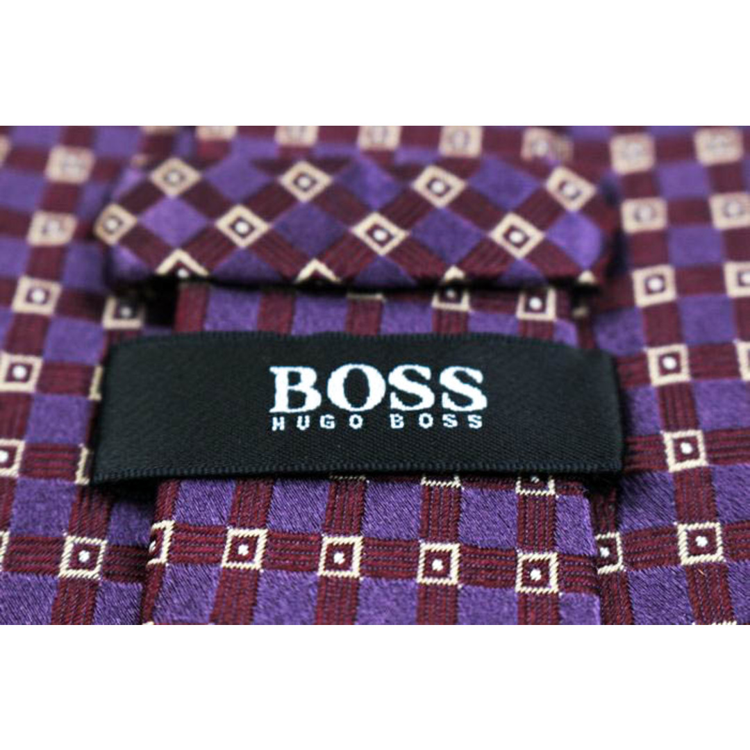 HUGO BOSS(ヒューゴボス)のヒューゴボス ブランド ネクタイ 小紋柄 格子柄 シルク イタリア製 PO  メンズ パープル HUGO BOSS メンズのファッション小物(ネクタイ)の商品写真