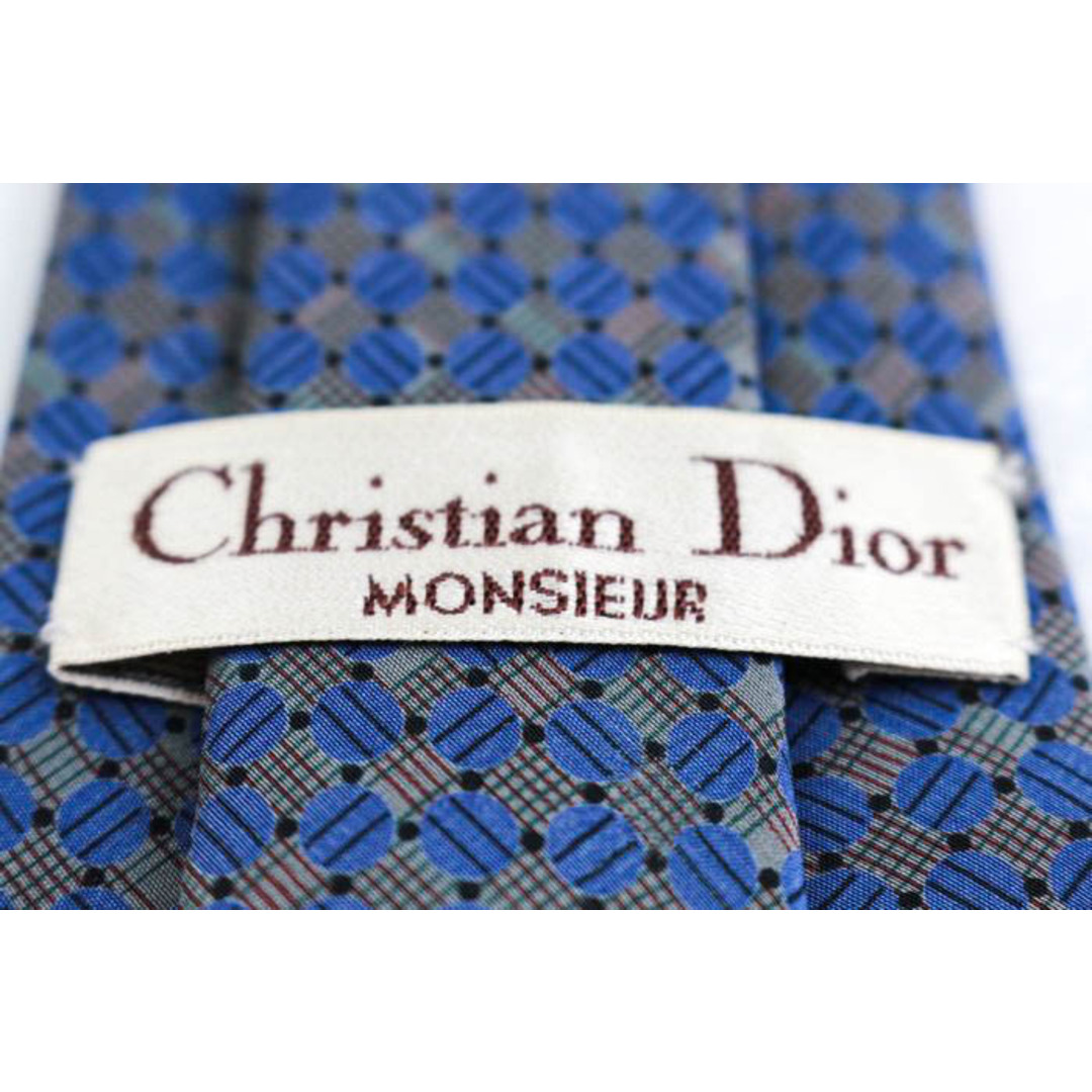 Christian Dior(クリスチャンディオール)のクリスチャンディオール ブランド ネクタイ ドット 格子柄 パネル柄 シルク PO  メンズ グレー Christian Dior メンズのファッション小物(ネクタイ)の商品写真