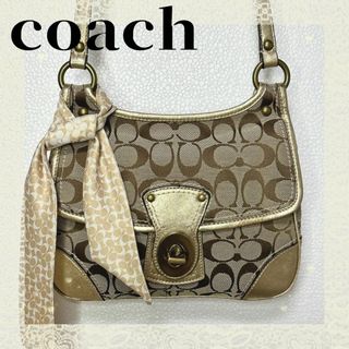 コーチ(COACH)のCOACH コーチ ショルダーバッグ　10567S 　ゴールド　総柄 スカーフ(ショルダーバッグ)