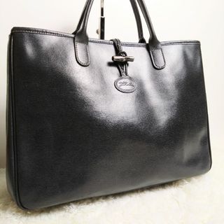 ロンシャン(LONGCHAMP)の【美品】ロンシャン ロゾ トートバッグ レザー A4 黒 メタリックバンブー(トートバッグ)