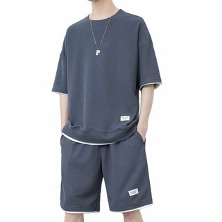 【色: グレー】[ROOKMZU] メンズ tシャツ 半袖 ジャージ メンズ 上(その他)