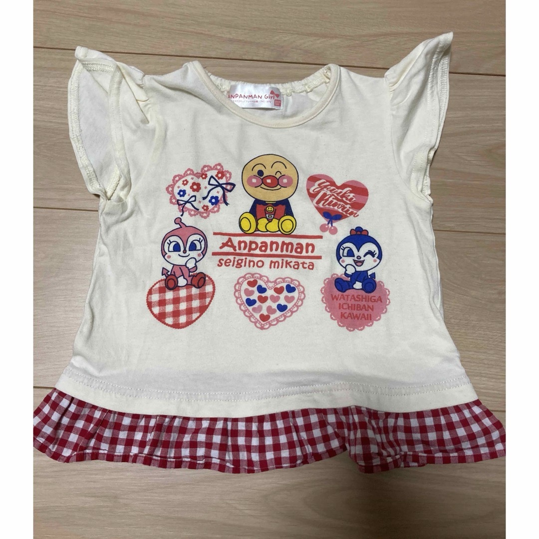 アンパンマン(アンパンマン)のアンパンマン 95 tシャツ チェック ドキンちゃん コキンちゃん キッズ/ベビー/マタニティのキッズ服女の子用(90cm~)(Tシャツ/カットソー)の商品写真