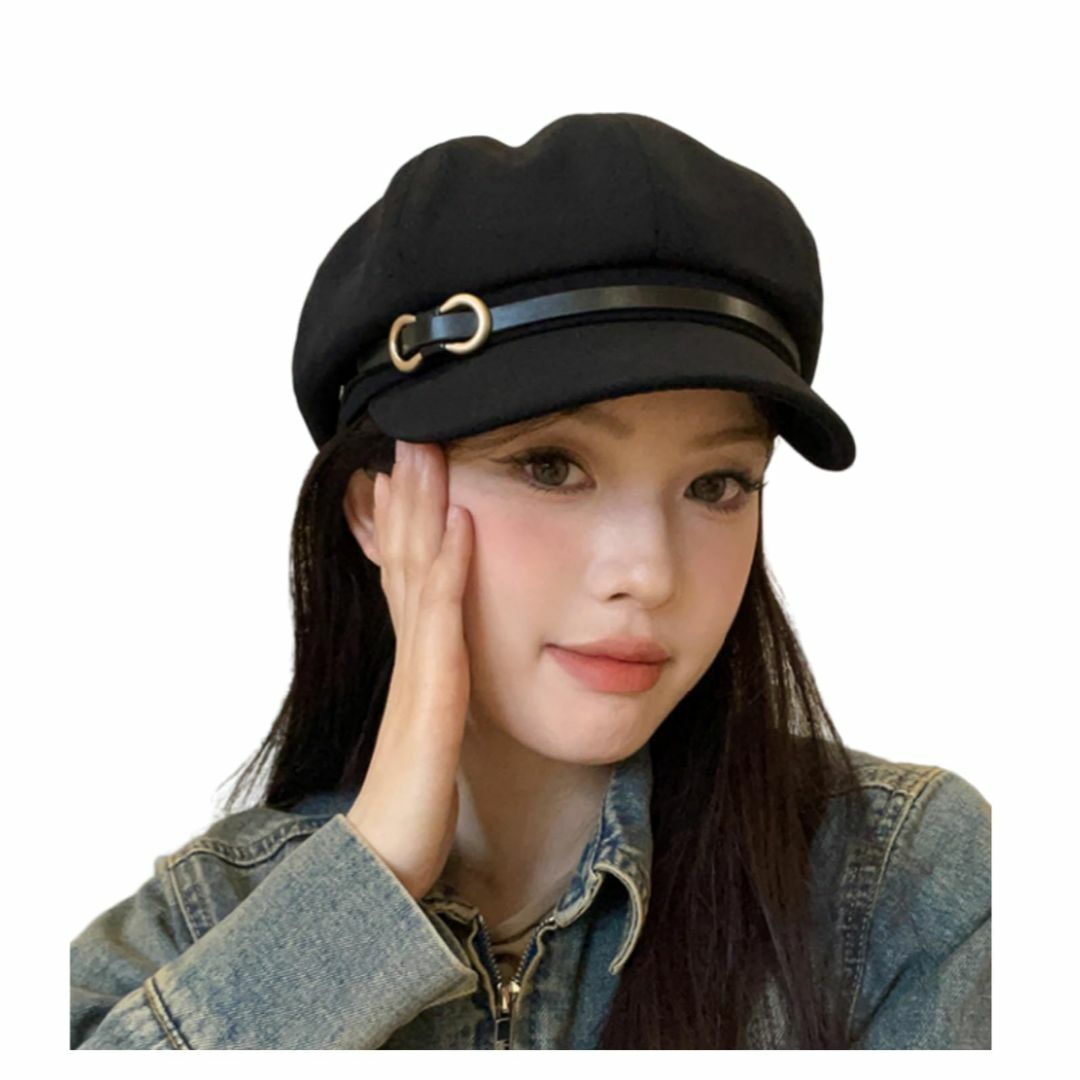 【色: ブラック】[Weuiean] キャスケット 帽子 レディース ハンチング レディースのファッション小物(その他)の商品写真