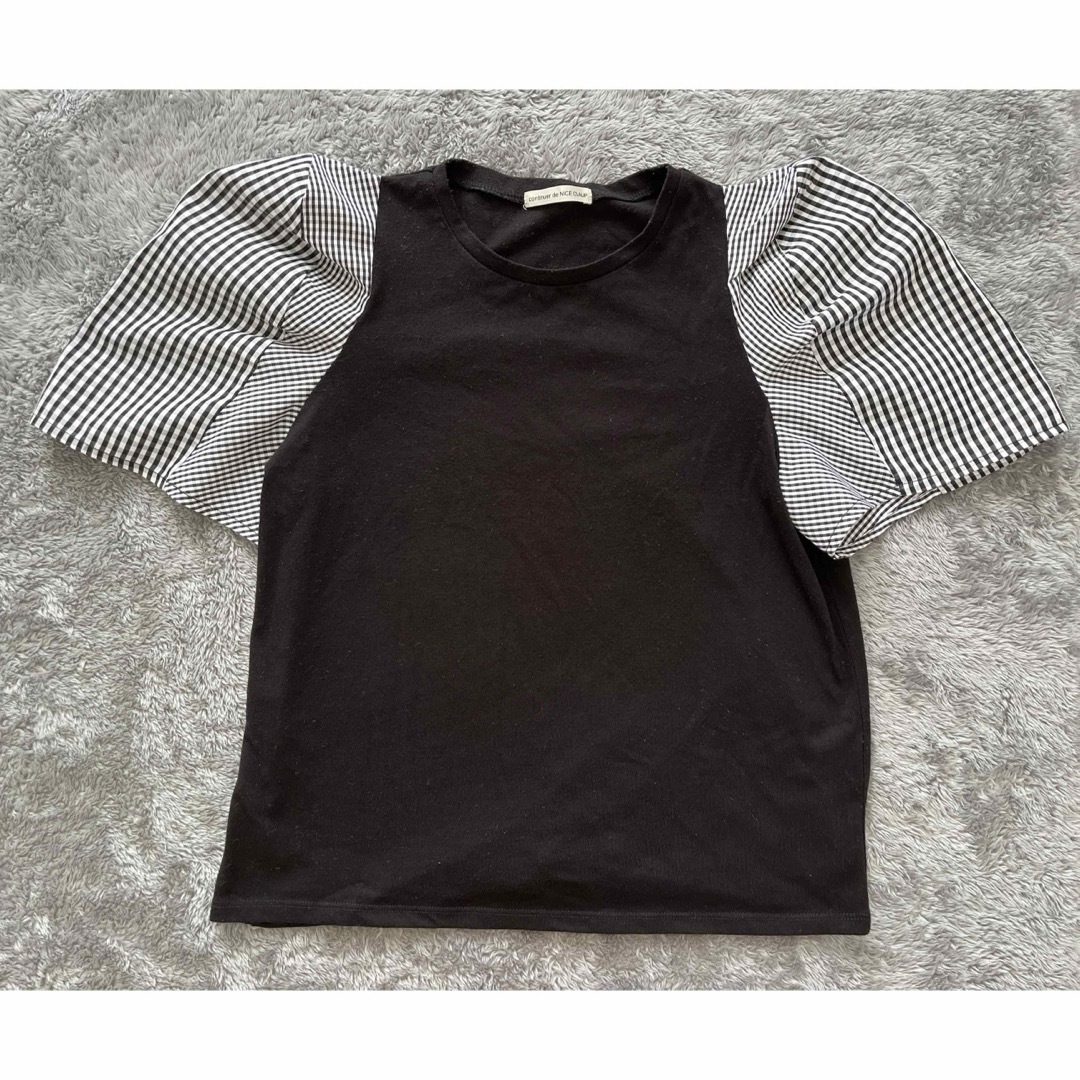 INGNI(イング)の半袖Tシャツ ギンガムチェック ポケット ロゴ レディース トップス 黒 白  レディースのトップス(Tシャツ(半袖/袖なし))の商品写真