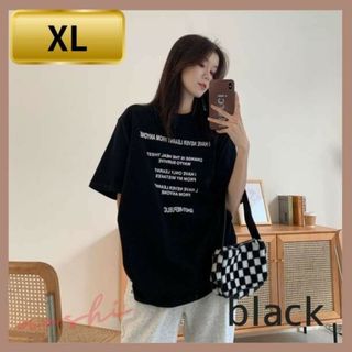 ロゴプリントTシャツ オーバーサイズ 韓国ファッション 夏 体型カバー(Tシャツ(長袖/七分))