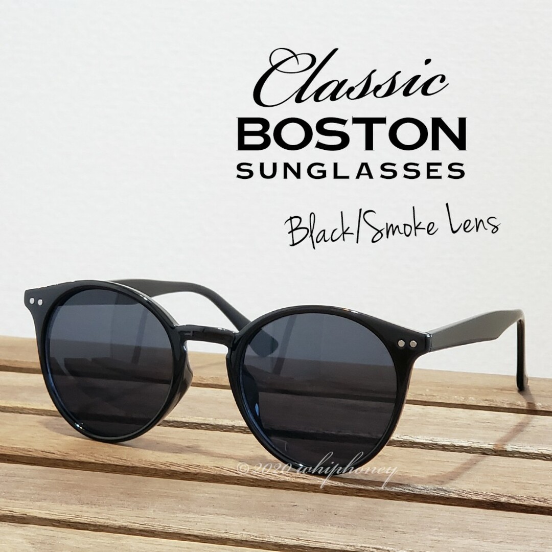クラシックラウンドボストン サングラス マットブラックスモーク メンズのファッション小物(サングラス/メガネ)の商品写真