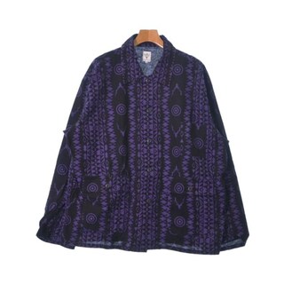 South2west8 カジュアルシャツ XL 黒x紫(総柄) 【古着】【中古】(シャツ)