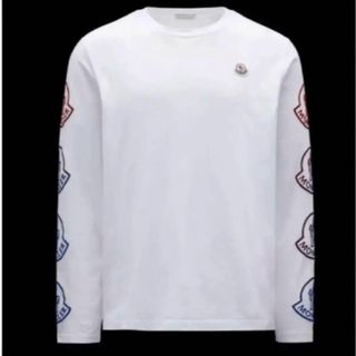 モンクレール(MONCLER)の★最新作★ MONCLER ロンT 長袖 Tシャツ Ｌ　ホワイト 袖ロゴ 完売品(Tシャツ/カットソー(七分/長袖))