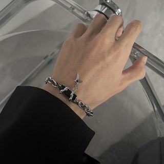 ブレスレット　ブラックダイヤモンド チタン アクセサリー　シルバー　シンプル