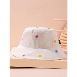 10【大人気】花柄バケハ バケットハット フラワー ベージュ春夏 レディース(ハット)