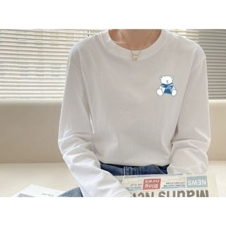 ユニセックス　トップス　くま　長袖　ワンポイント　2ＸＬ(Tシャツ/カットソー(七分/長袖))