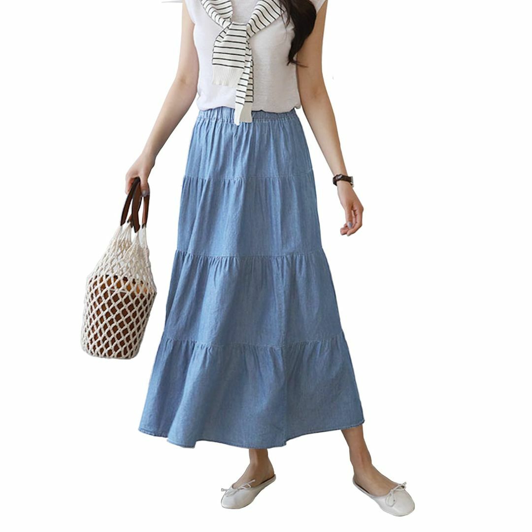 【色: ライトブルー】[indicoco] ロング スカート レディース フレア レディースのファッション小物(その他)の商品写真