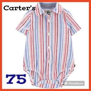 carter's - 【新品未使用】ロンパース75/ボーダー/シャツ/お出かけ/半袖/男の子/女の子