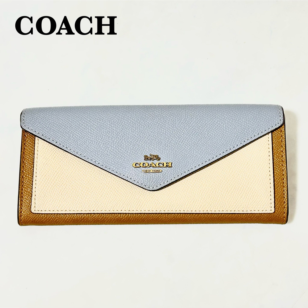 COACH(コーチ)のCOACH コーチ クロスグレインレザー カラーブロック ソフト ウォレット レディースのファッション小物(財布)の商品写真