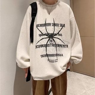 【レア】トレーナー ライトグレー XL スパイダー ビッグシルエット 韓国 (Tシャツ/カットソー(七分/長袖))