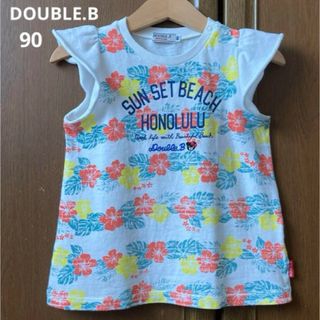 ダブルビー(DOUBLE.B)のミキハウス　ダブルビー 袖フリル　半袖　シャツ　マリン　ハイビスカス　女の子　夏(Tシャツ/カットソー)