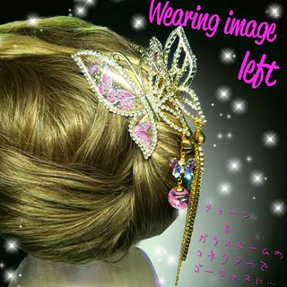 ꫛꫀꪝ✨1点限定❣液体ガラスドーム ステンド バタフライ バンスクリップ　ピンク(バレッタ/ヘアクリップ)