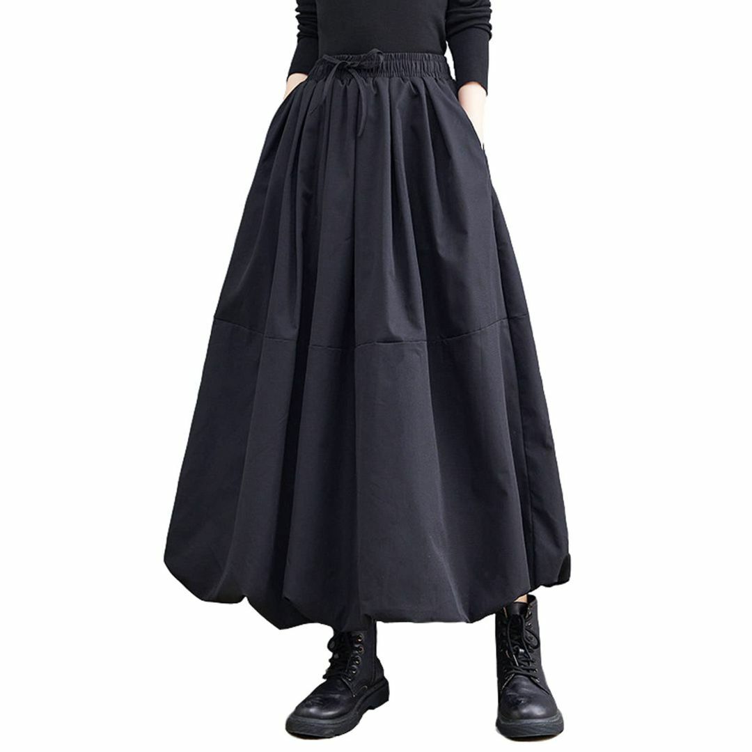 【色: ブラック】[DONLAONE] ロングスカート レディース ミモレ丈 ふ レディースのファッション小物(その他)の商品写真