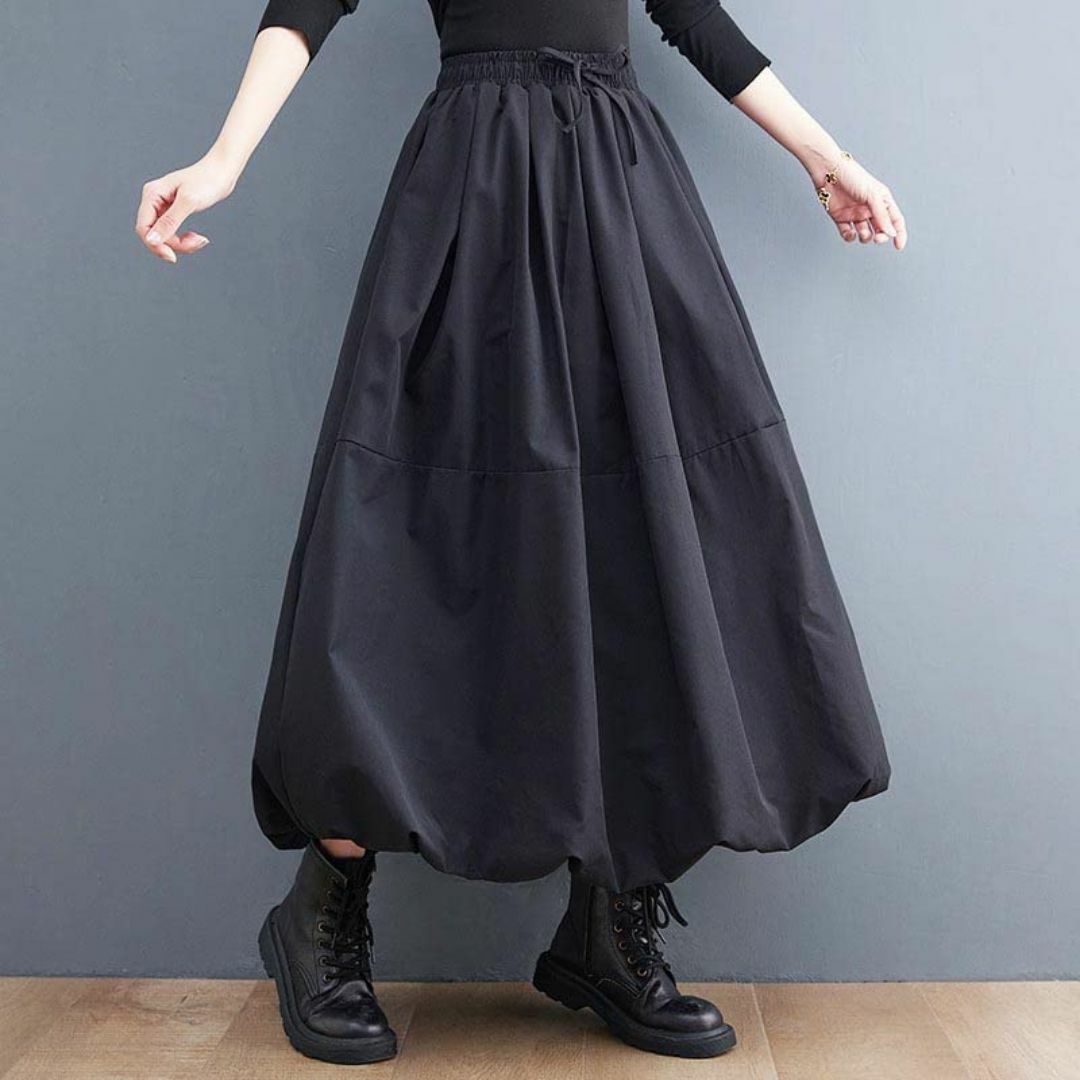 【色: ブラック】[DONLAONE] ロングスカート レディース ミモレ丈 ふ レディースのファッション小物(その他)の商品写真