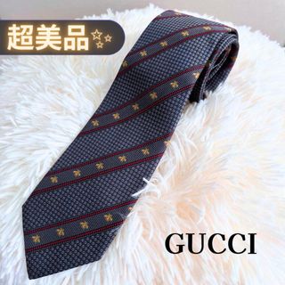 グッチ(Gucci)の【美品】 GUCCIネクタイ　ハチ　ビー　 蜂柄 刺繍グレー　シルク(ネクタイ)