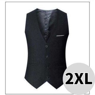 【美品！】2XL　スーツベスト　ブラック　黒　就活　結婚式　(ダウンベスト)