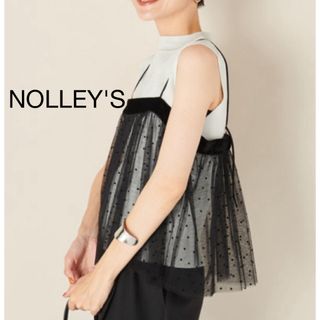 ノーリーズ(NOLLEY'S)の【新品】NOLLEY'S ノーリーズ  チュールキャミソール ドット 黒 日本製(キャミソール)