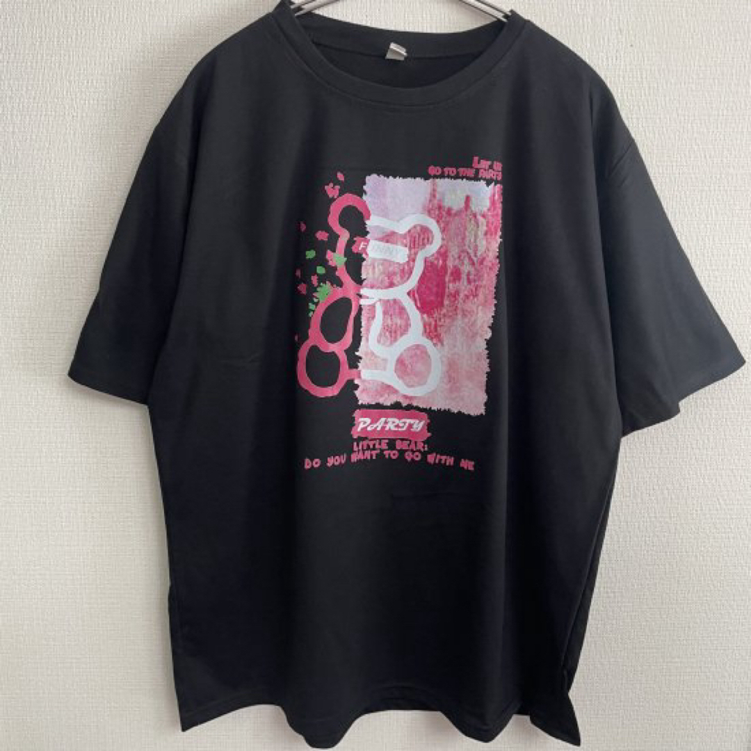 ピンク くま ベア 半袖 Tシャツ ゴスロリ 地雷系 原宿 ブラック  レディースのトップス(Tシャツ(半袖/袖なし))の商品写真