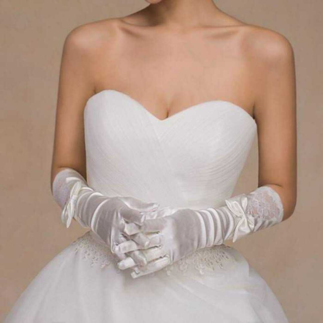 ウエディンググローブ リボン レース ロンググローブ 手袋 ブライダル 結婚式 レディースのフォーマル/ドレス(ウェディングドレス)の商品写真