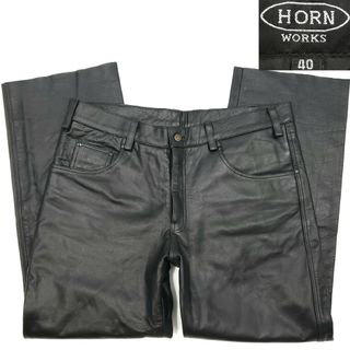 ホーンワークス(HORN WORKS)の超ビッグサイズW40◆HORN WORKS◆バッファローレザーパンツ黒 789(装備/装具)