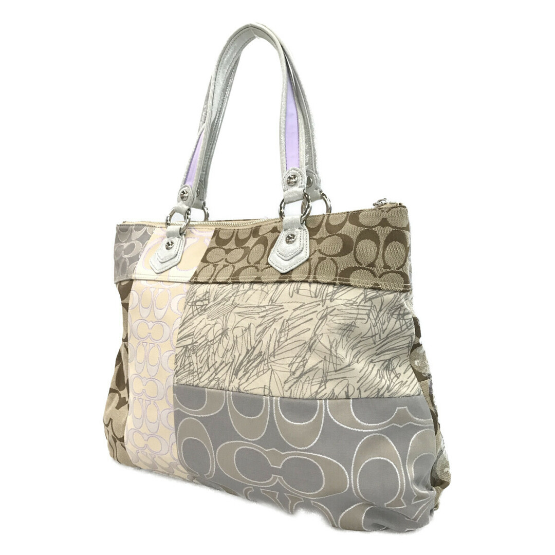 1円 COACH コーチ 17894 ポピー パッチワーク グラム キャンバス×スパンコール×レザー トートバッグ ショルダー マルチカラー D5862Wh COACH - コーチ パッチワークトートバッグ スパンコール POPPY