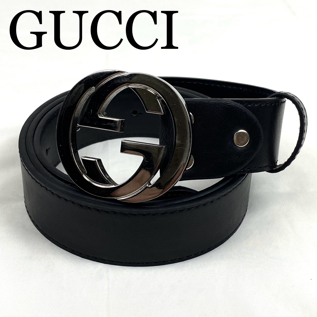 Gucci(グッチ)のGUCCI ベルト　インターロッキング　GG金具　シルバー金具　ブラック　レザー レディースのファッション小物(ベルト)の商品写真