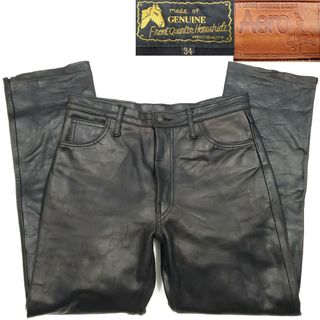 茶芯ホースハイドW34◆AERO LEATHER◆馬革レザーパンツ黒 790(装備/装具)