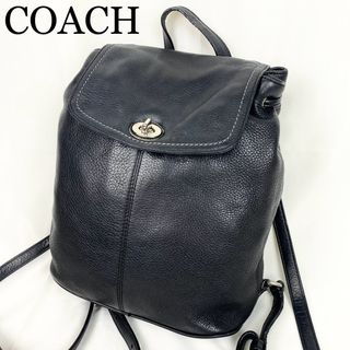 コーチ(COACH)のCOACH リュック　ターンロック　レザー　巾着型　ネイビー　シルバー金具(リュック/バックパック)